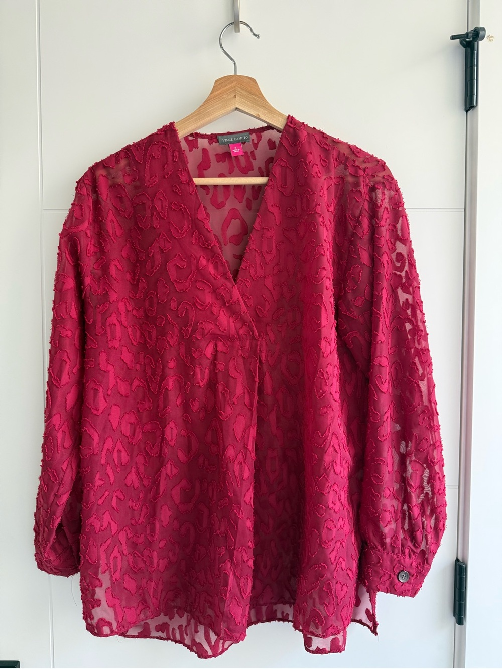Vince Camuto Ruby Red Textured V-Neck Blouse